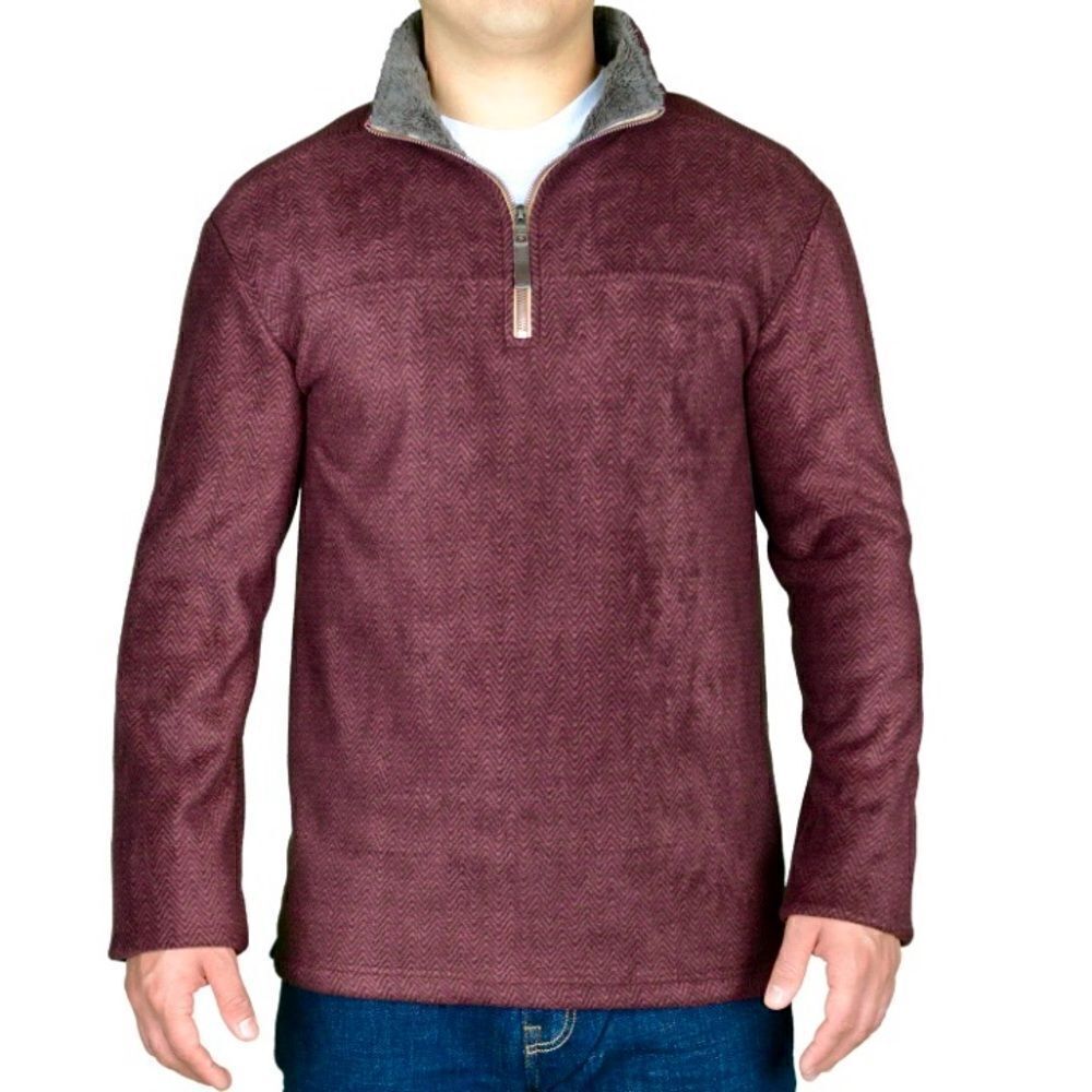 London Fog Partial Zip Fleece Lined Popover in Burgundy/Grey Men’s M